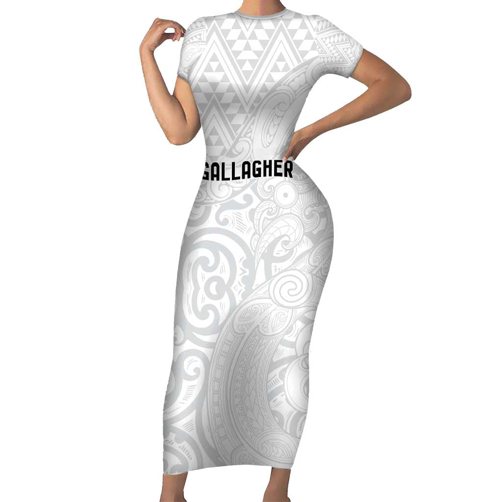 New Zealand Rangatira Custom Family Matching Short Sleeve Bodycon Dress and Hawaiian Shirt All White Niho Taniwha Maori Tribal