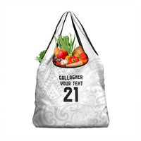 New Zealand Rangatira Custom Grocery Bag All White Niho Taniwha Maori Tribal