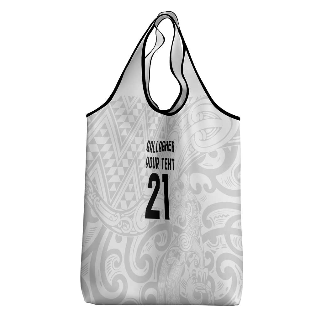 New Zealand Rangatira Custom Grocery Bag All White Niho Taniwha Maori Tribal