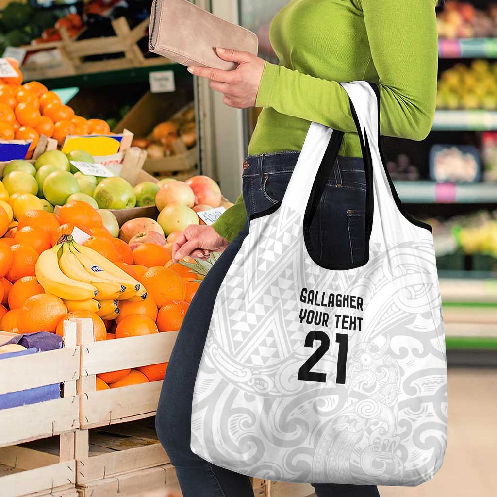 New Zealand Rangatira Custom Grocery Bag All White Niho Taniwha Maori Tribal