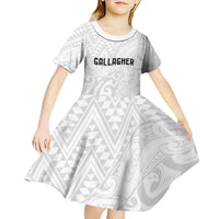 New Zealand Rangatira Custom Kid Short Sleeve Dress All White Niho Taniwha Maori Tribal