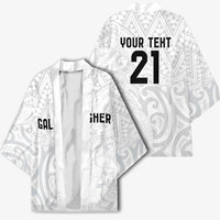 New Zealand Rangatira Custom Kimono All White Niho Taniwha Maori Tribal - Polynesian Pride