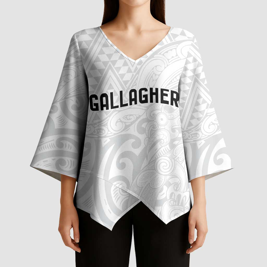 New Zealand Rangatira Custom Kimono Sleeve Blouse All White Niho Taniwha Maori Tribal - Polynesian Pride
