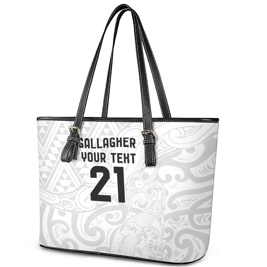 New Zealand Rangatira Custom Leather Tote Bag All White Niho Taniwha Maori Tribal