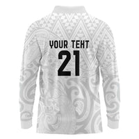New Zealand Rangatira Custom Long Sleeve Polo Shirt All White Niho Taniwha Maori Tribal