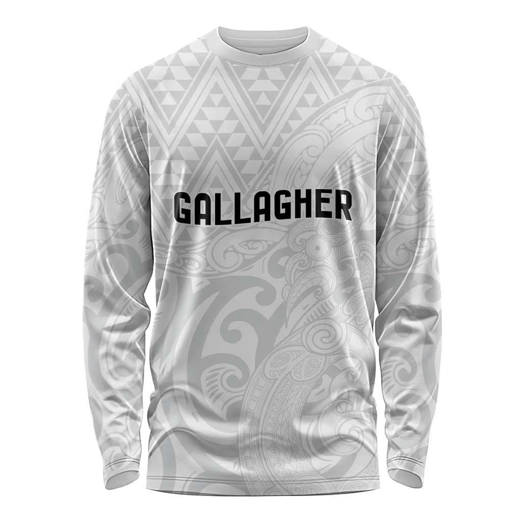 New Zealand Rangatira Custom Long Sleeve Shirt All White Niho Taniwha Maori Tribal