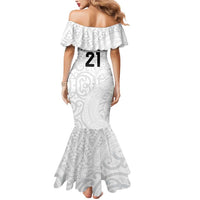 New Zealand Rangatira Custom Mermaid Dress All White Niho Taniwha Maori Tribal