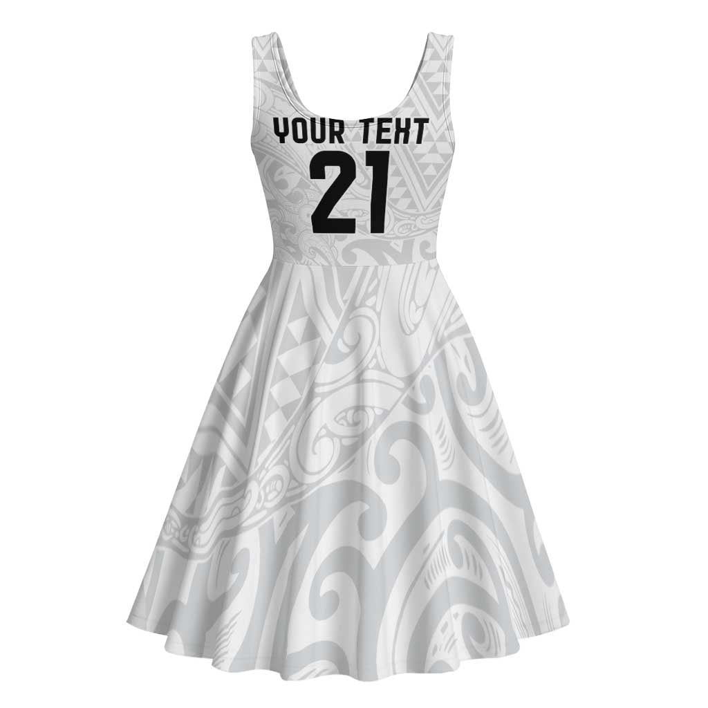 New Zealand Rangatira Custom Midi Dress All White Niho Taniwha Maori Tribal - Polynesian Pride