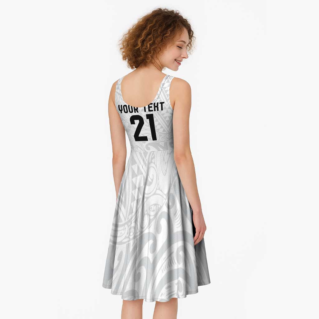 New Zealand Rangatira Custom Midi Dress All White Niho Taniwha Maori Tribal - Polynesian Pride