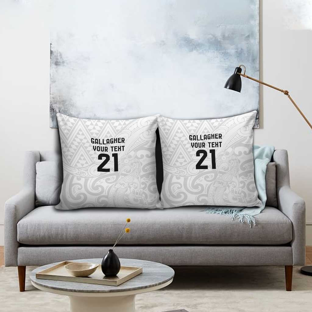 New Zealand Rangatira Custom Pillow Cover All White Niho Taniwha Maori Tribal - Polynesian Pride