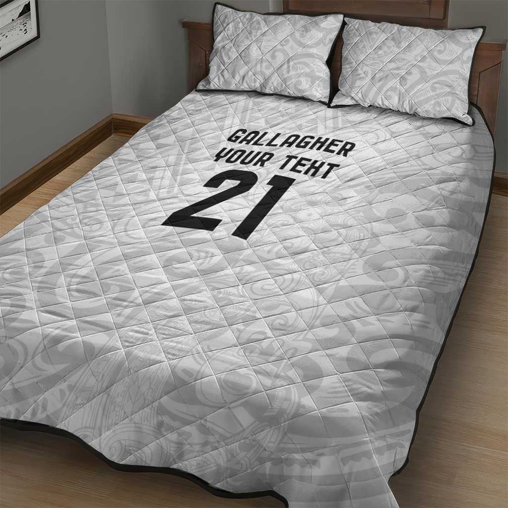 New Zealand Rangatira Custom Quilt Bed Set All White Niho Taniwha Maori Tribal