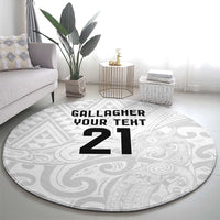 New Zealand Rangatira Custom Round Carpet All White Niho Taniwha Maori Tribal