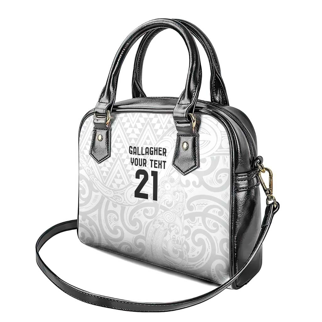 New Zealand Rangatira Custom Shoulder Handbag All White Niho Taniwha Maori Tribal