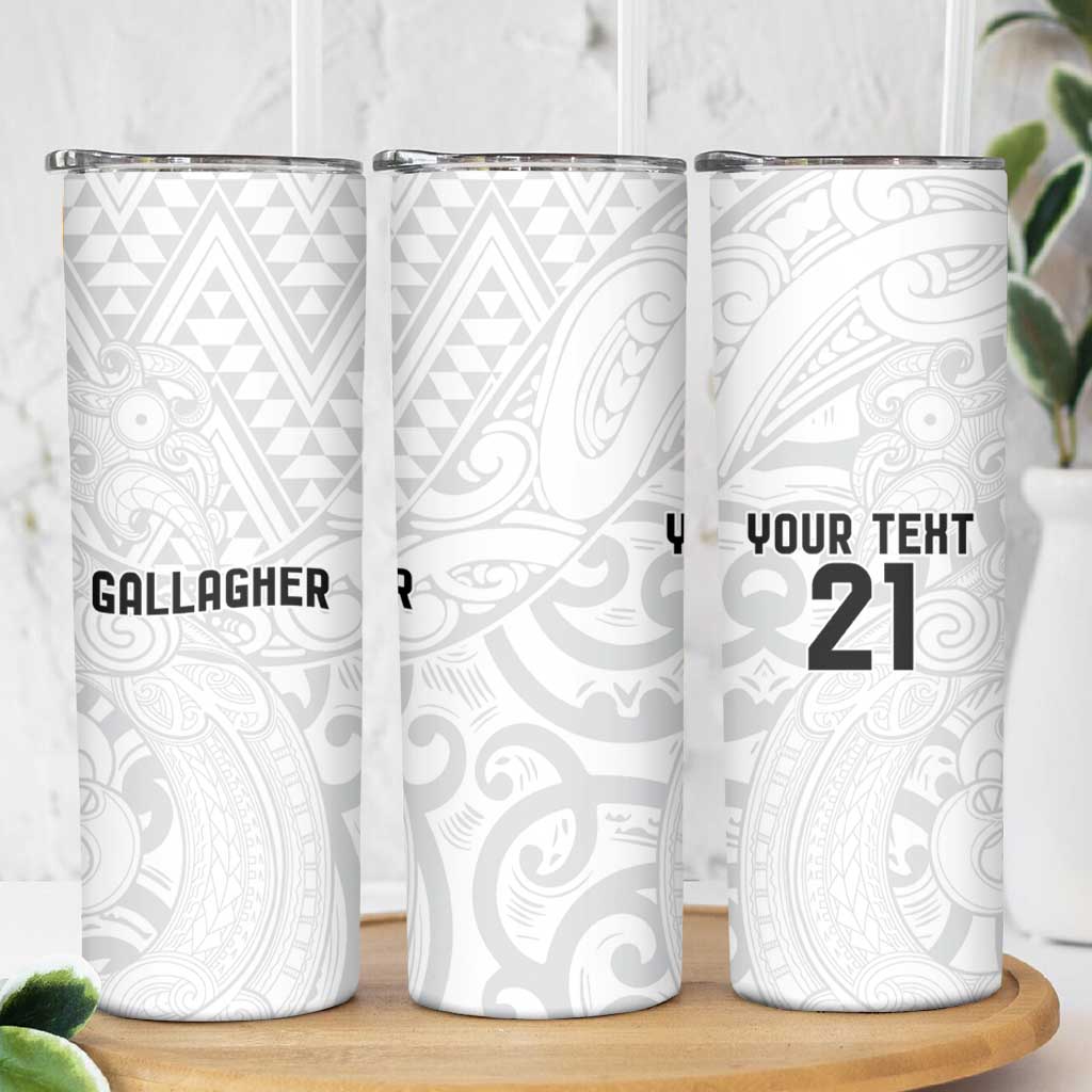 New Zealand Rangatira Custom Skinny Tumbler All White Niho Taniwha Maori Tribal