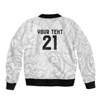 New Zealand Rangatira Custom Sleeve Zip Bomber Jacket All White Niho Taniwha Maori Tribal