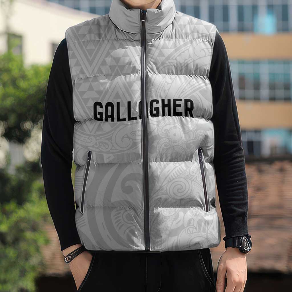 New Zealand Rangatira Custom Sleeveless Puffer Jacket All White Niho Taniwha Maori Tribal - Polynesian Pride