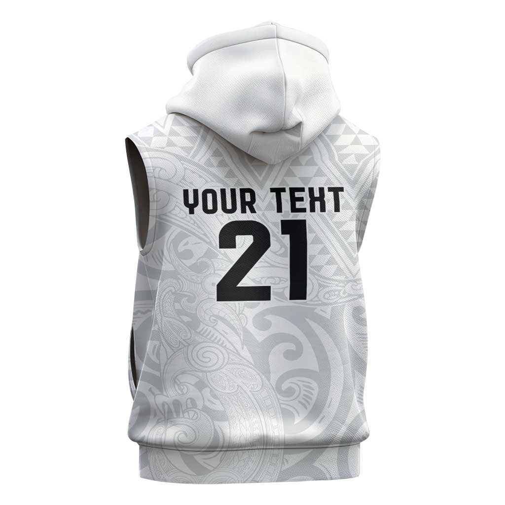 New Zealand Rangatira Custom Sleeveless Zip Hoodie All White Niho Taniwha Maori Tribal - Polynesian Pride