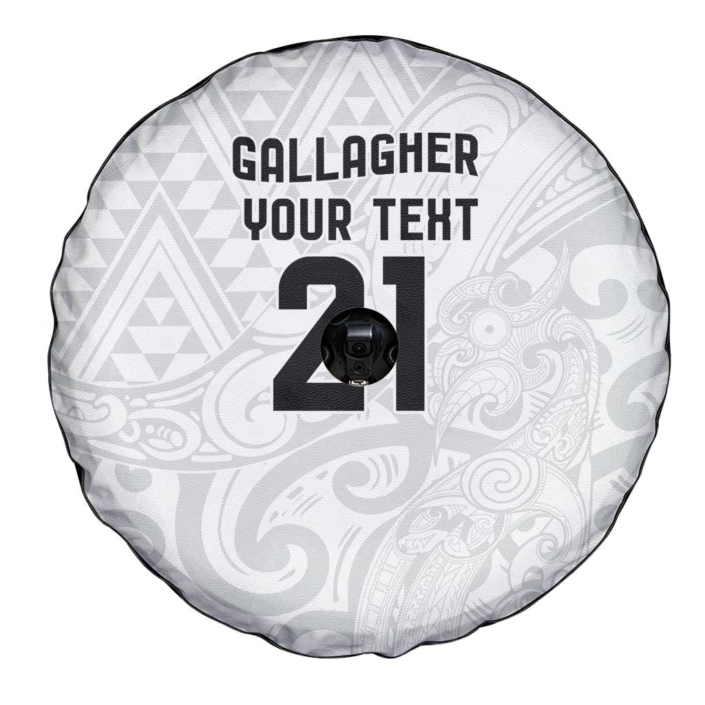 New Zealand Rangatira Custom Spare Tire Cover All White Niho Taniwha Maori Tribal