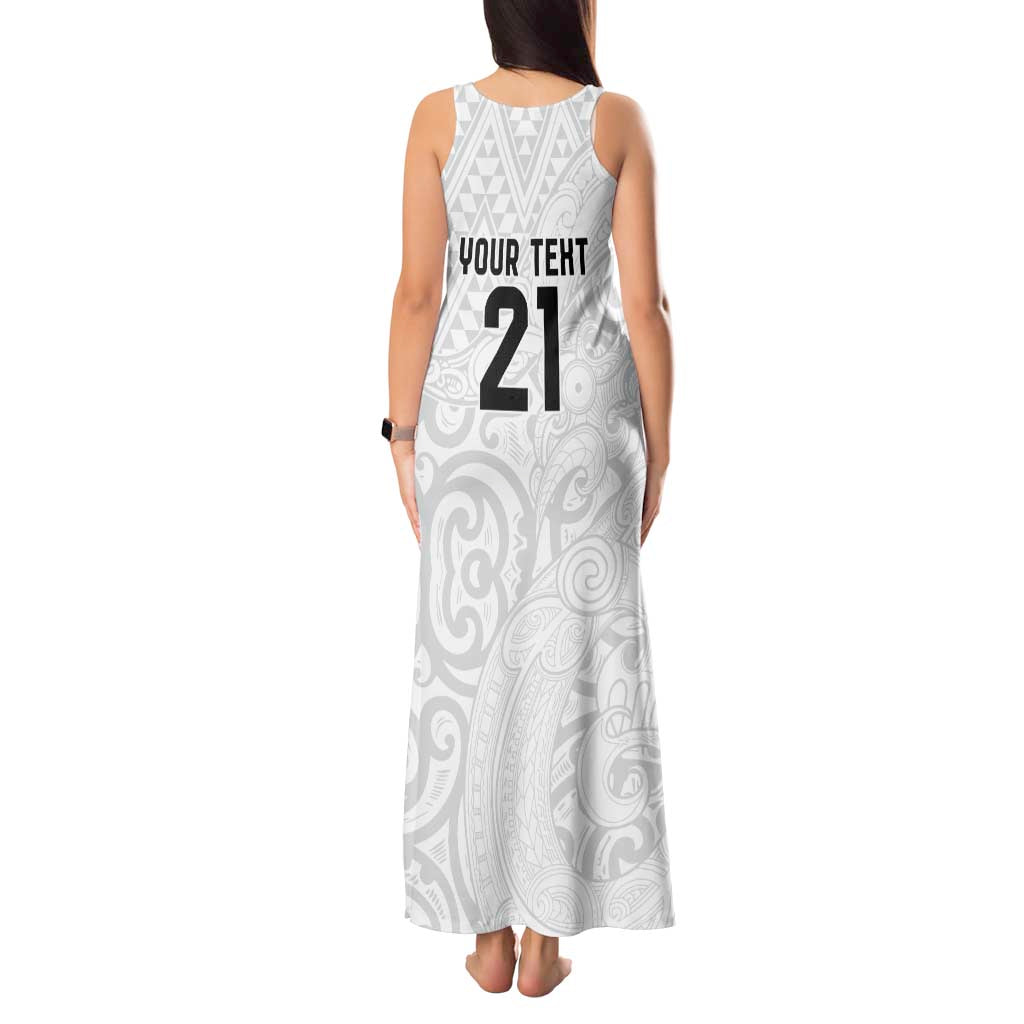 New Zealand Rangatira Custom Tank Maxi Dress All White Niho Taniwha Maori Tribal