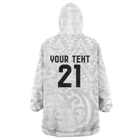 New Zealand Rangatira Custom Wearable Blanket Hoodie All White Niho Taniwha Maori Tribal