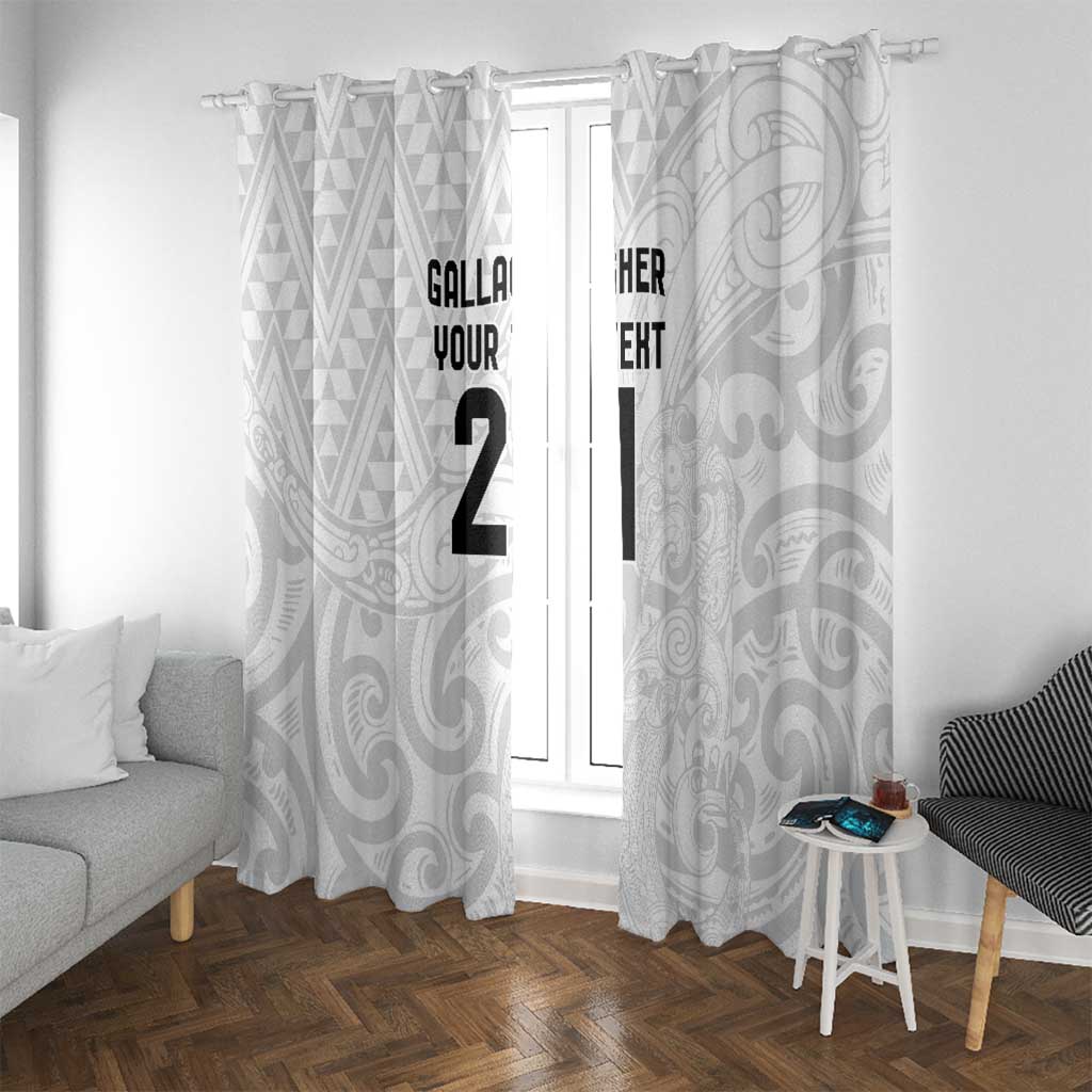 New Zealand Rangatira Custom Window Curtain All White Niho Taniwha Maori Tribal