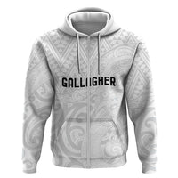 New Zealand Rangatira Custom Zip Hoodie All White Niho Taniwha Maori Tribal