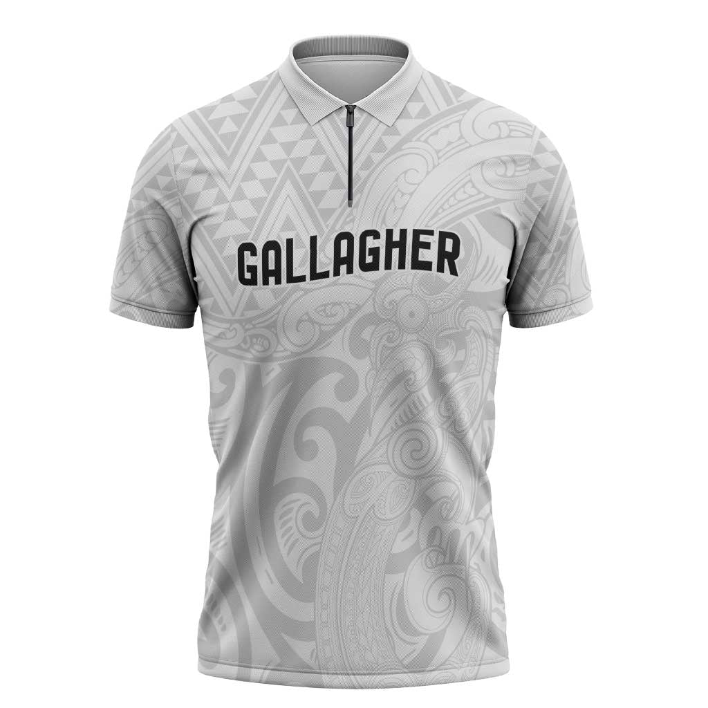 New Zealand Rangatira Custom Zipper Polo Shirt All White Niho Taniwha Maori Tribal - Polynesian Pride