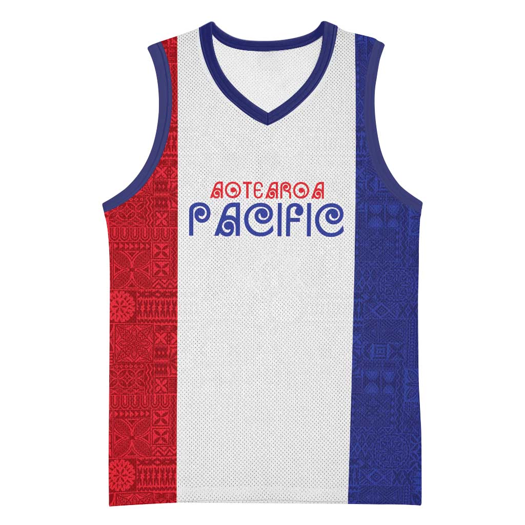 New Zealand Rugby Pacific Personalised Basketball Jersey Maori Style Tribal Tapa Pattern - Polynesian Pride