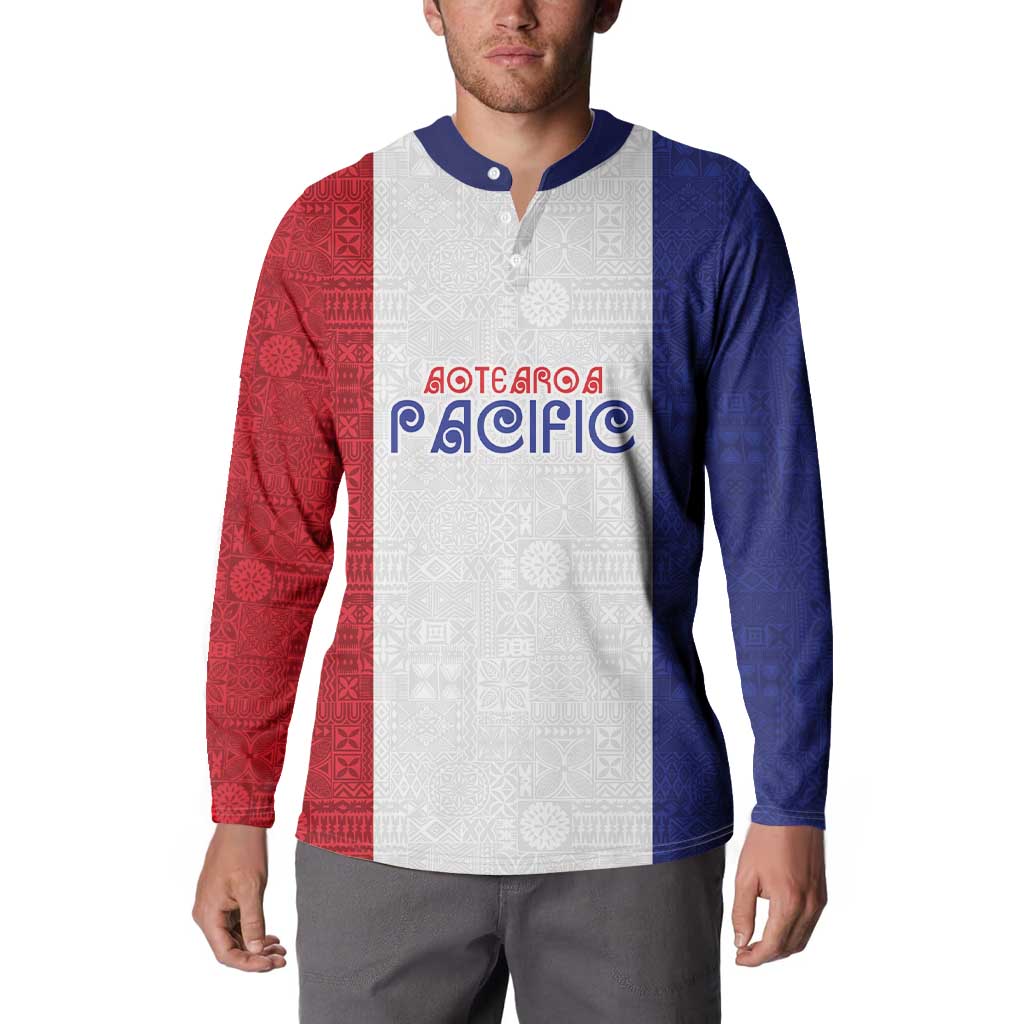 New Zealand Rugby Pacific Personalised Button Sweatshirt Maori Style Tribal Tapa Pattern