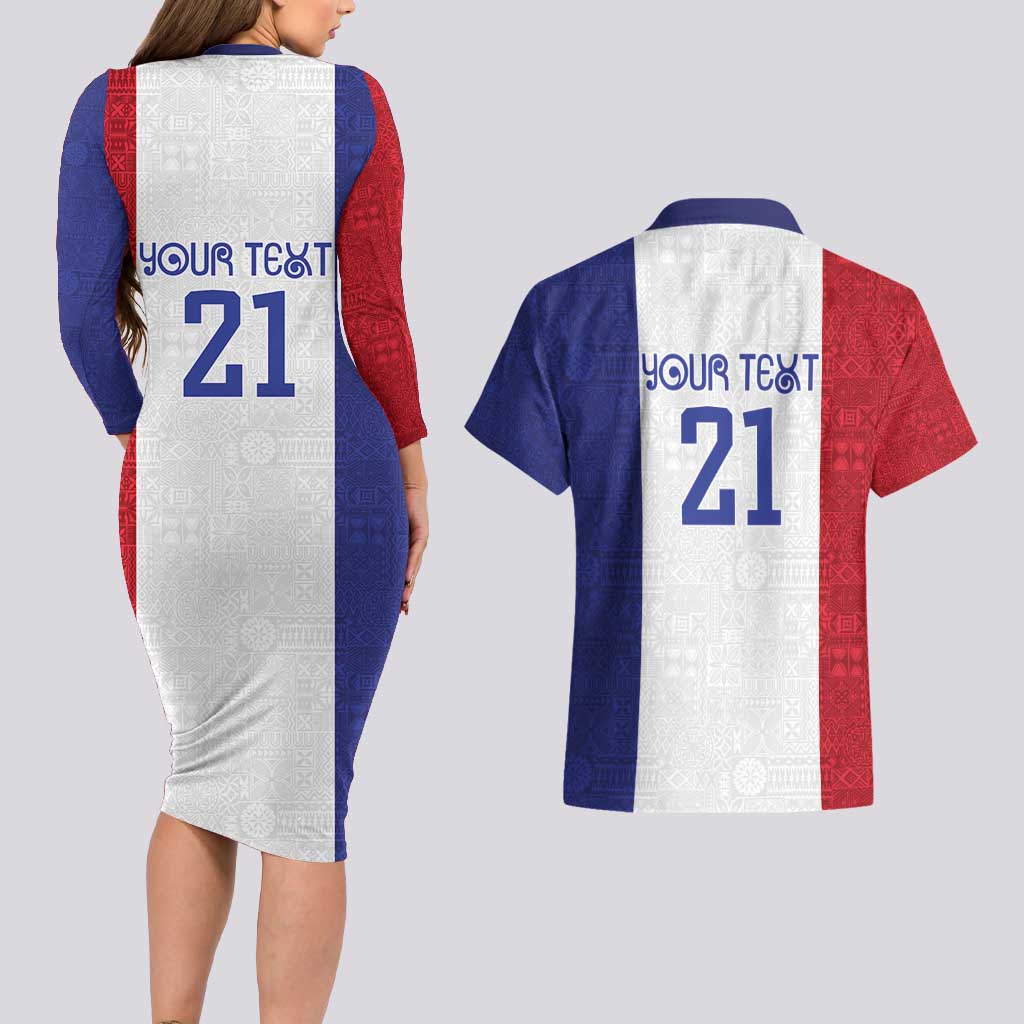 New Zealand Rugby Pacific Personalised Couples Matching Long Sleeve Bodycon Dress and Hawaiian Shirt Maori Style Tribal Tapa Pattern