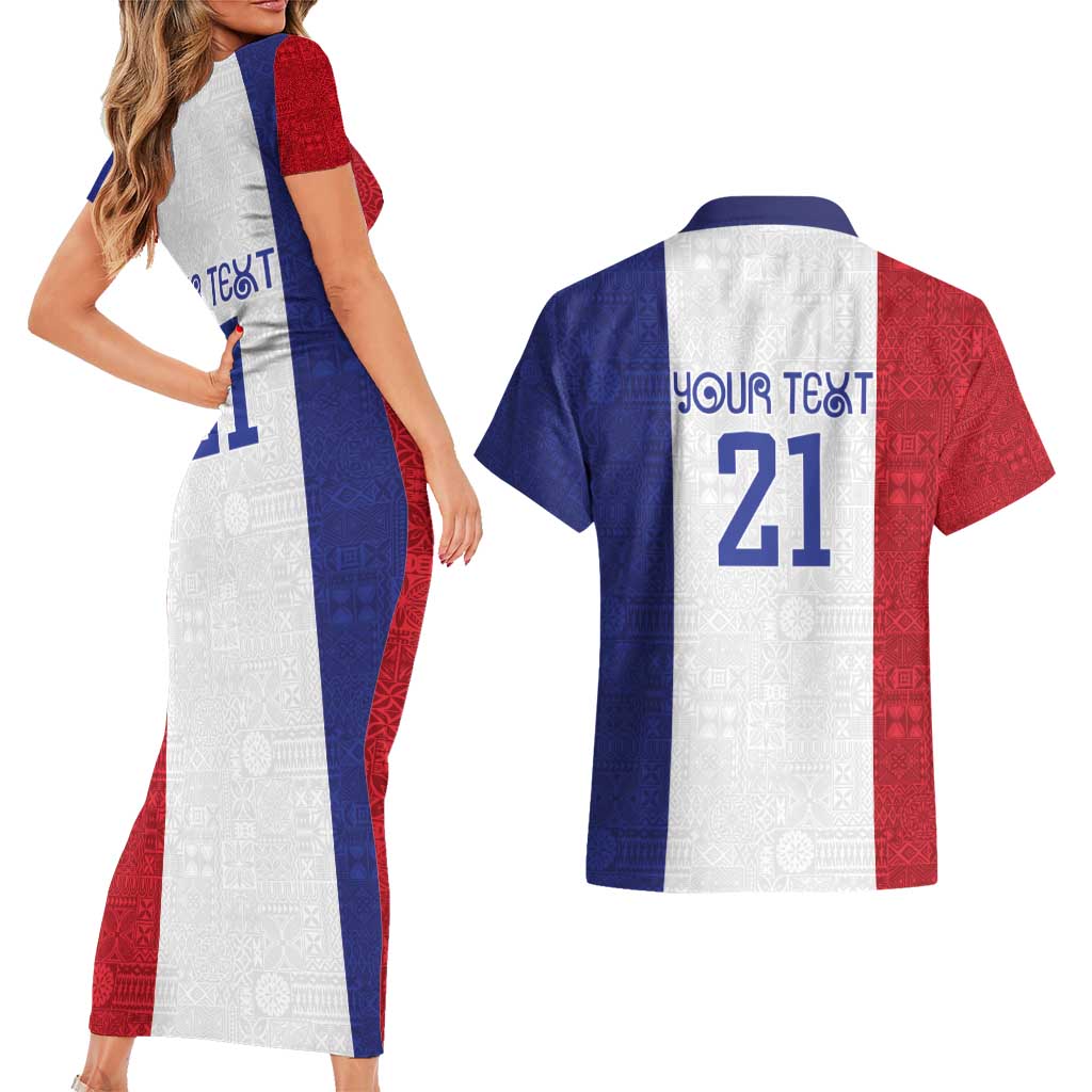 New Zealand Rugby Pacific Personalised Couples Matching Short Sleeve Bodycon Dress and Hawaiian Shirt Maori Style Tribal Tapa Pattern