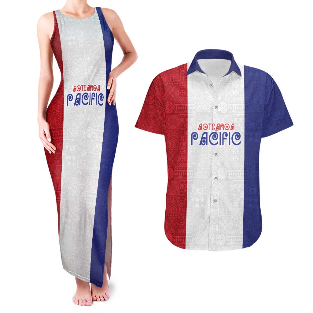 New Zealand Rugby Pacific Personalised Couples Matching Tank Maxi Dress and Hawaiian Shirt Maori Style Tribal Tapa Pattern