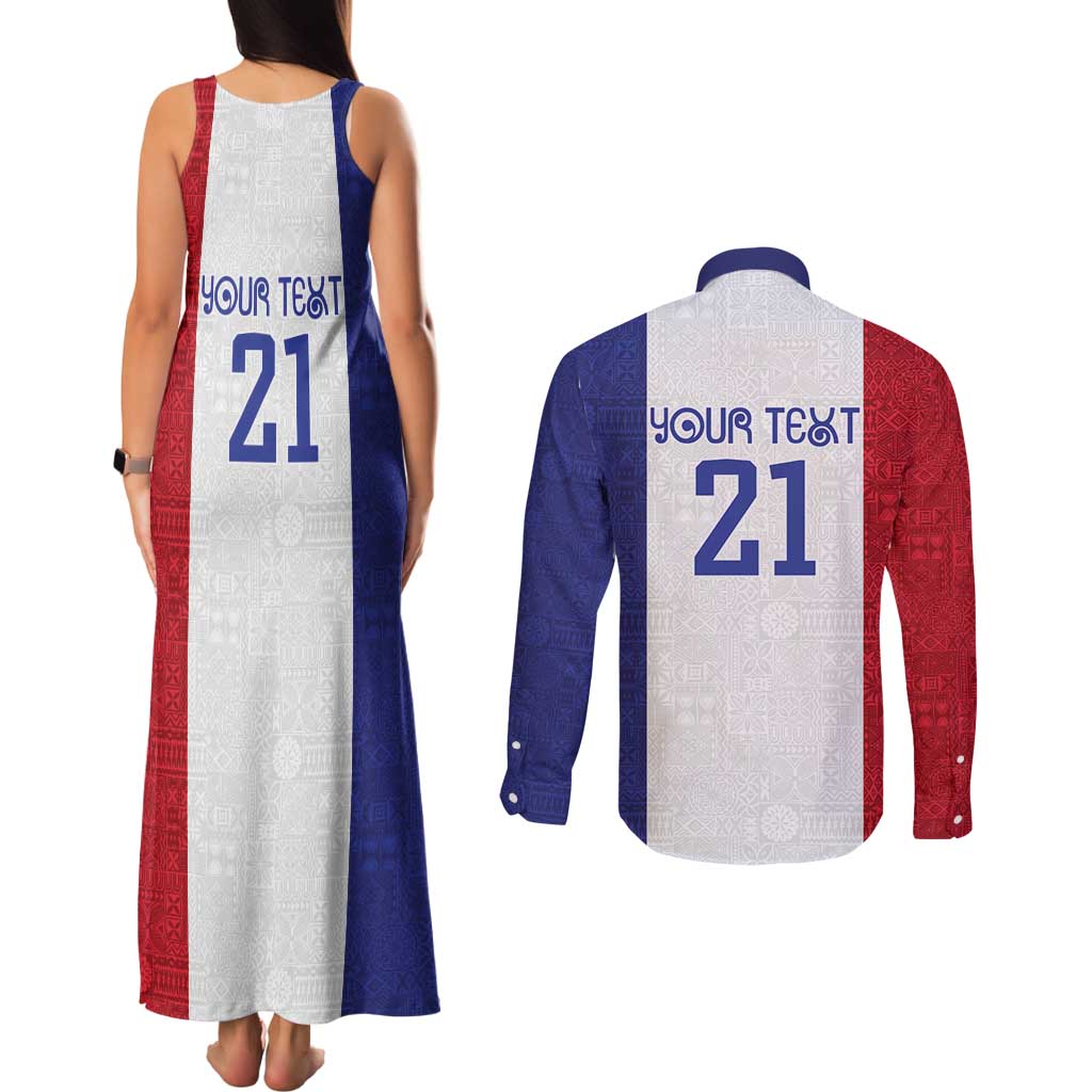 New Zealand Rugby Pacific Personalised Couples Matching Tank Maxi Dress and Long Sleeve Button Shirt Maori Style Tribal Tapa Pattern