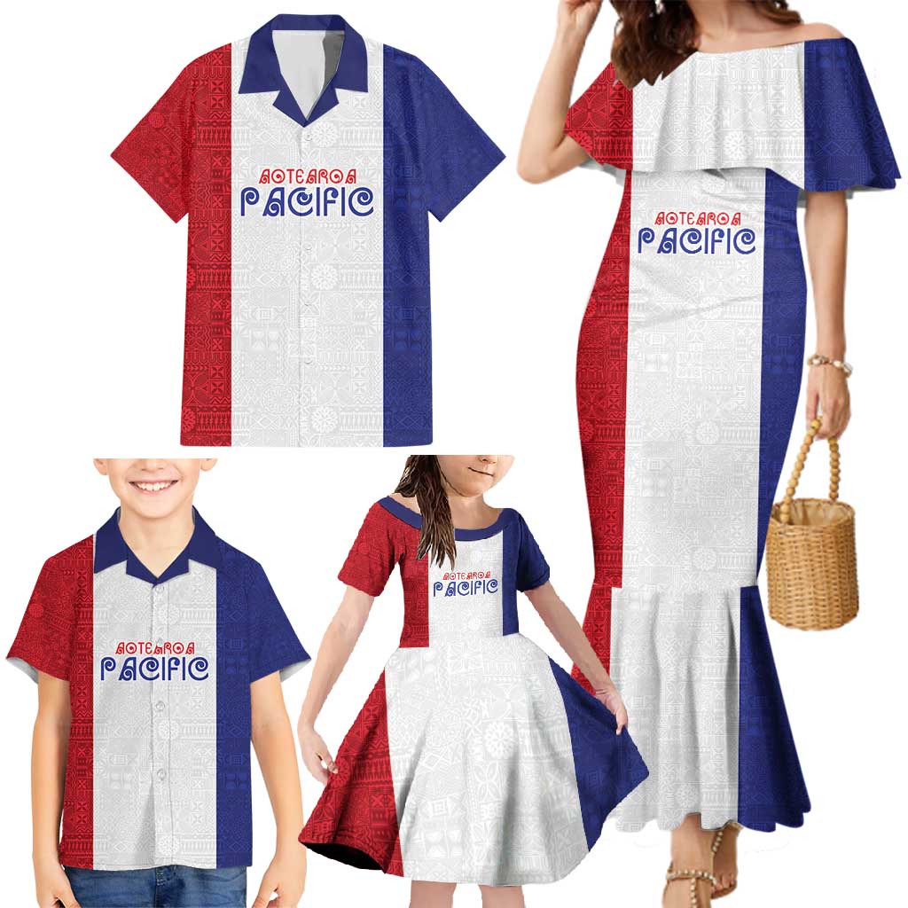 New Zealand Rugby Pacific Personalised Family Matching Mermaid Dress and Hawaiian Shirt Maori Style Tribal Tapa Pattern