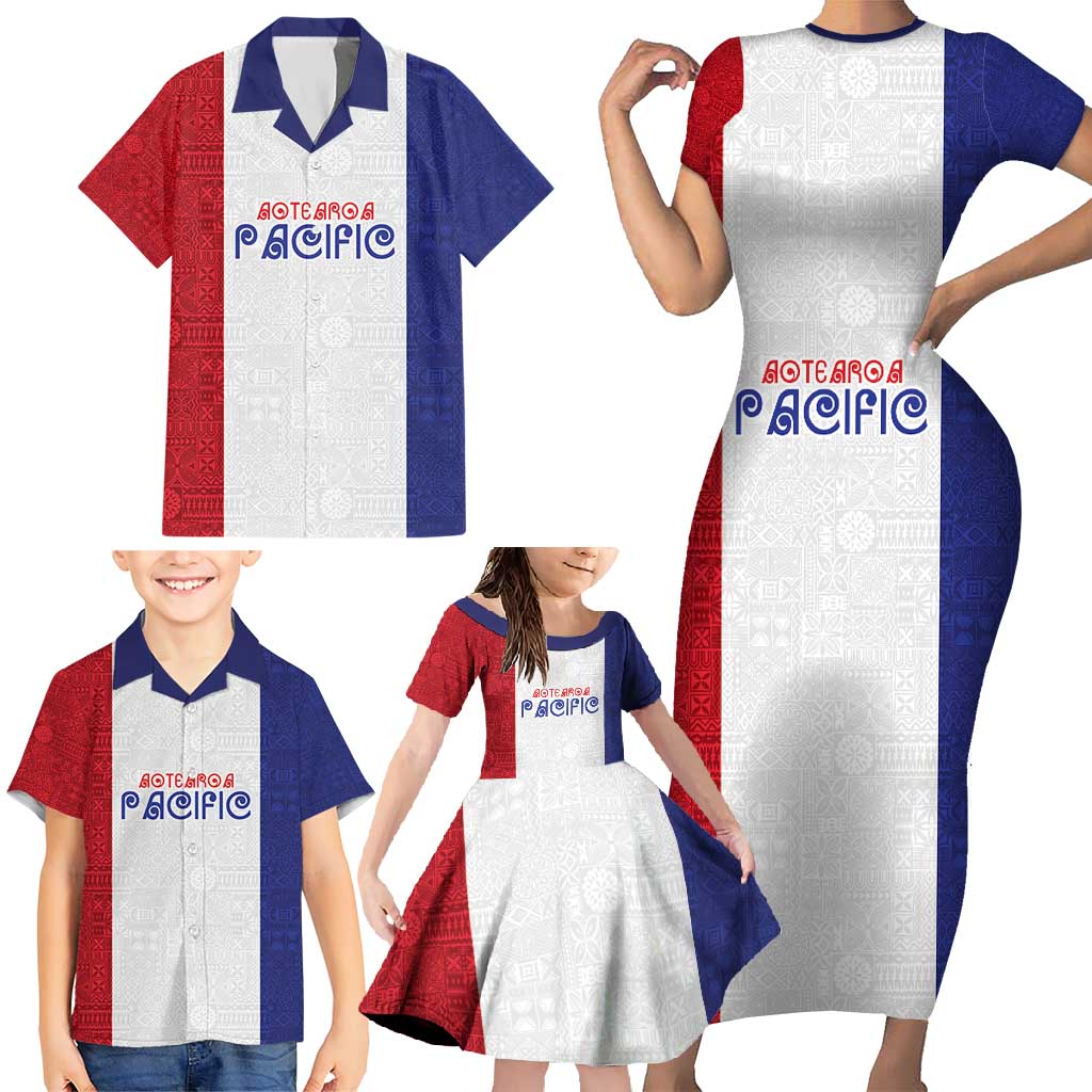 New Zealand Rugby Pacific Personalised Family Matching Short Sleeve Bodycon Dress and Hawaiian Shirt Maori Style Tribal Tapa Pattern