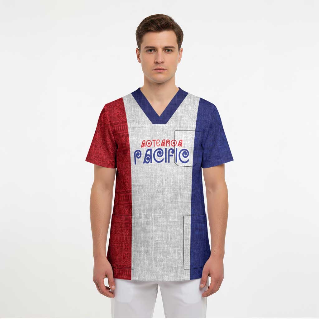 New Zealand Rugby Pacific Personalised Scrub Top Maori Style Tribal Tapa Pattern - Polynesian Pride