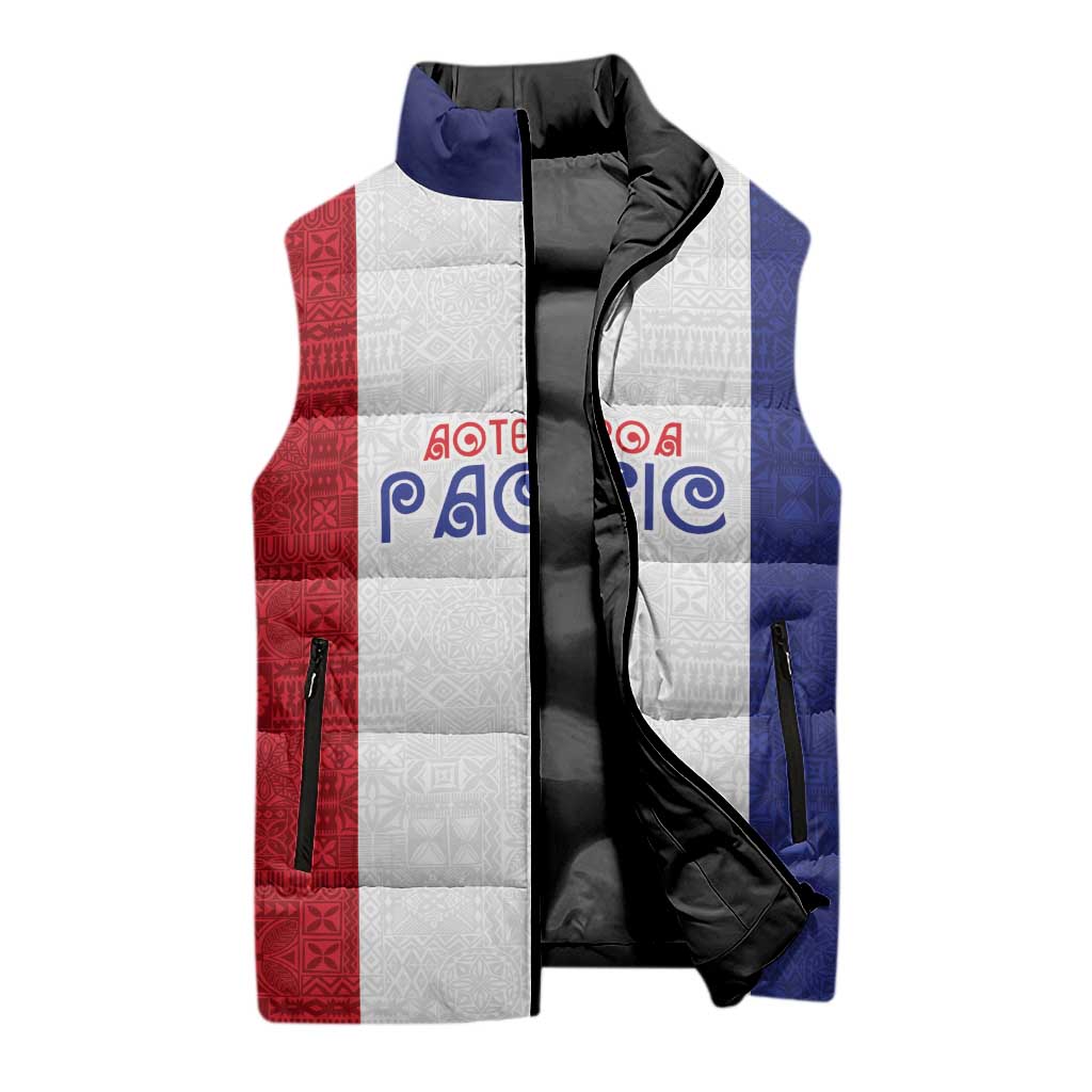 New Zealand Rugby Pacific Personalised Sleeveless Puffer Jacket Maori Style Tribal Tapa Pattern - Polynesian Pride
