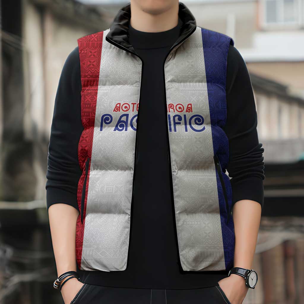 New Zealand Rugby Pacific Personalised Sleeveless Puffer Jacket Maori Style Tribal Tapa Pattern - Polynesian Pride