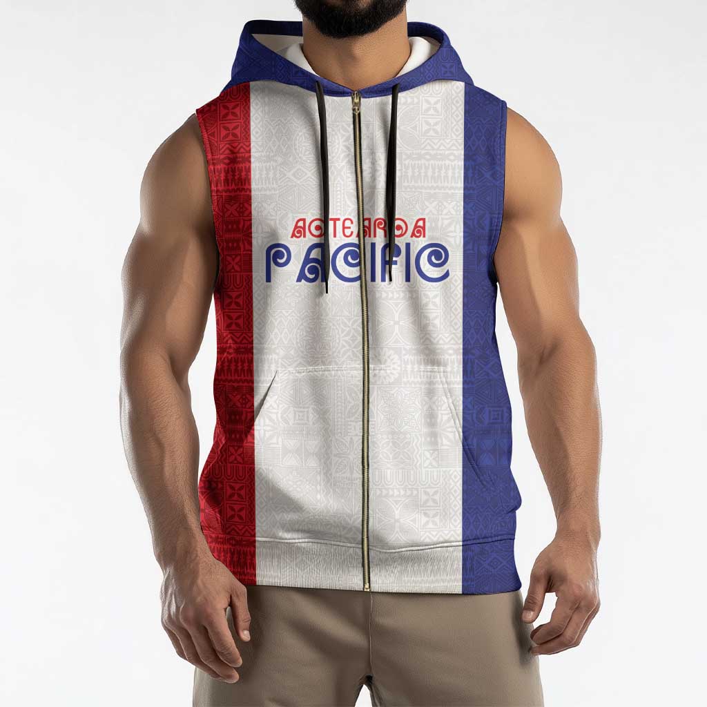 New Zealand Rugby Pacific Personalised Sleeveless Zip Hoodie Maori Style Tribal Tapa Pattern - Polynesian Pride