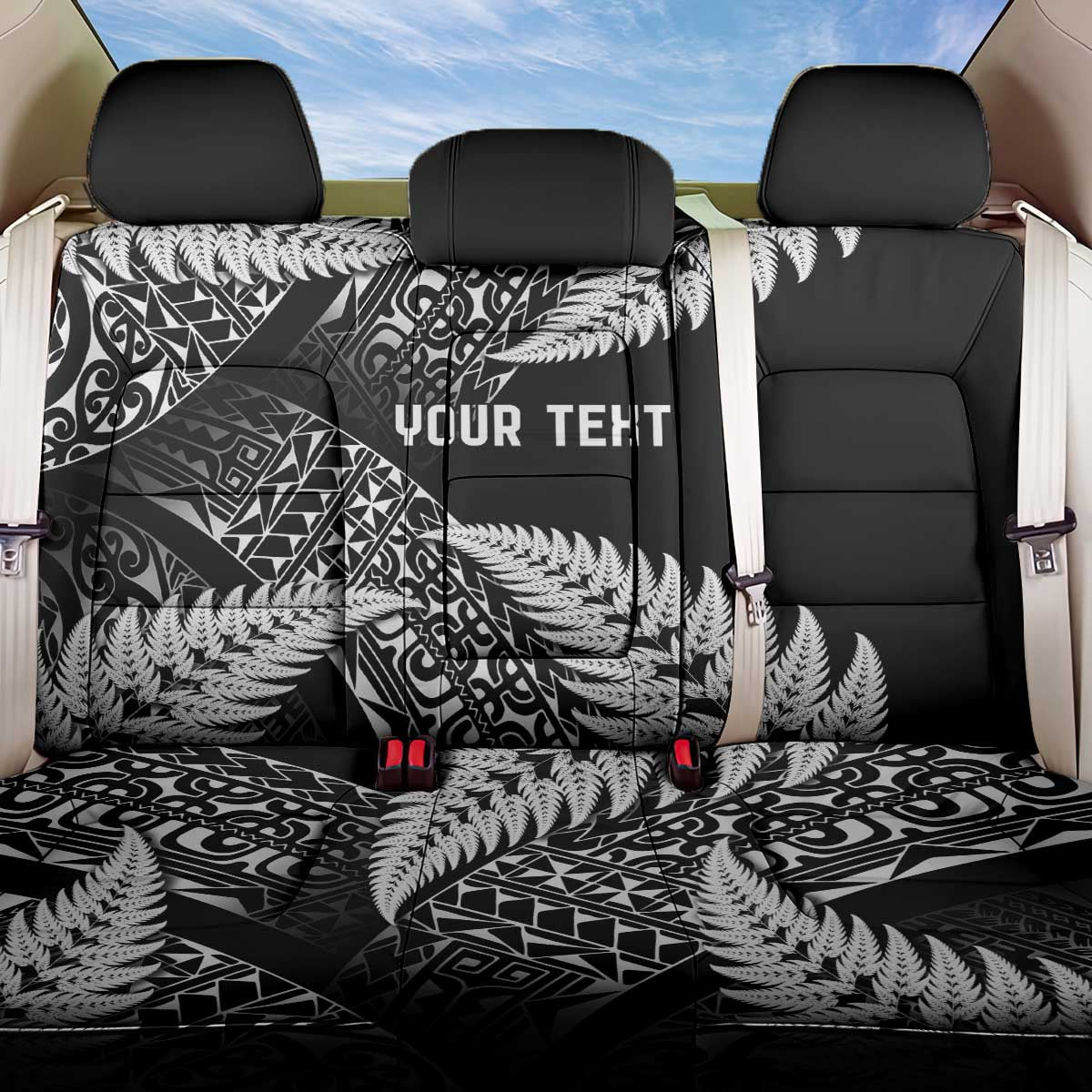 New Zealand Rugby Pacific Personalised Back Car Seat Cover All Black Maori Pasifika Fern Pattern