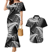 New Zealand Rugby Pacific Personalised Couples Matching Mermaid Dress and Hawaiian Shirt All Black Maori Pasifika Fern Pattern