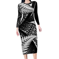 New Zealand Rugby Pacific Personalised Family Matching Long Sleeve Bodycon Dress and Hawaiian Shirt All Black Maori Pasifika Fern Pattern