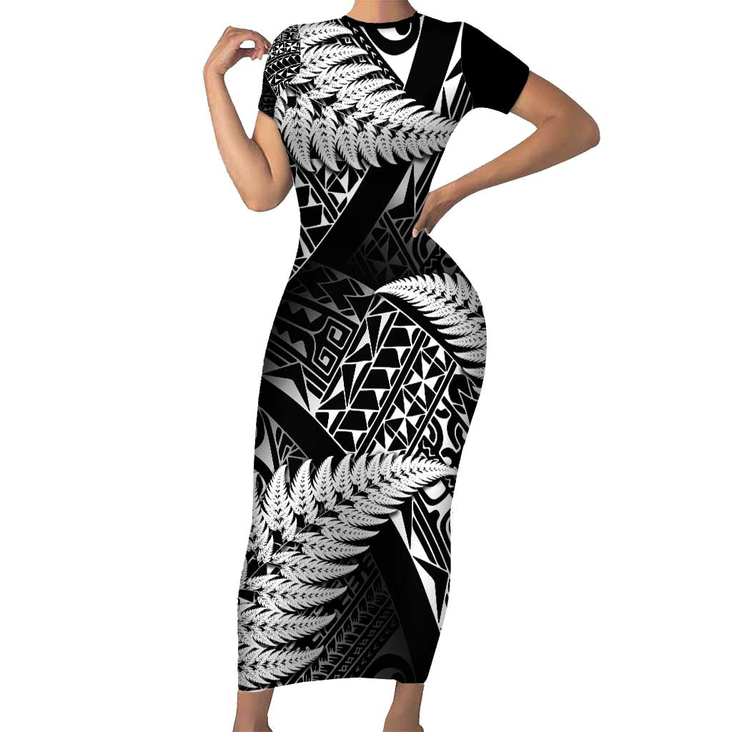 New Zealand Rugby Pacific Personalised Family Matching Short Sleeve Bodycon Dress and Hawaiian Shirt All Black Maori Pasifika Fern Pattern