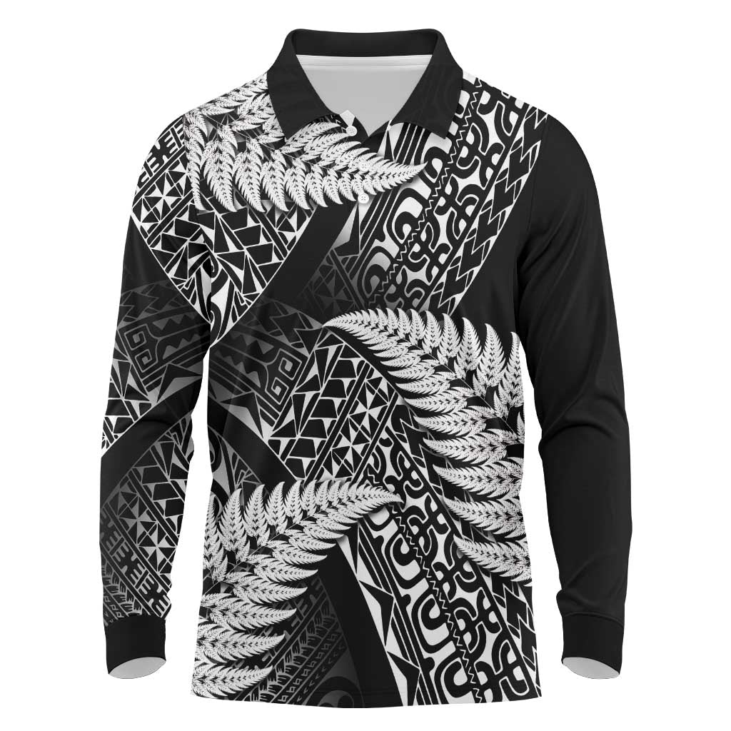 New Zealand Rugby Pacific Personalised Long Sleeve Polo Shirt All Black Maori Pasifika Fern Pattern