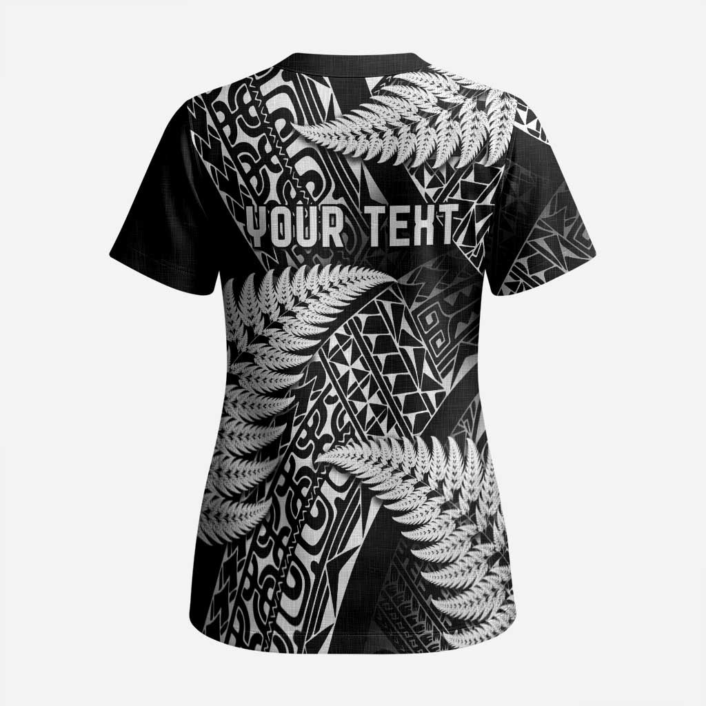 New Zealand Rugby Pacific Personalised Scrub Top All Black Maori Pasifika Fern Pattern - Polynesian Pride