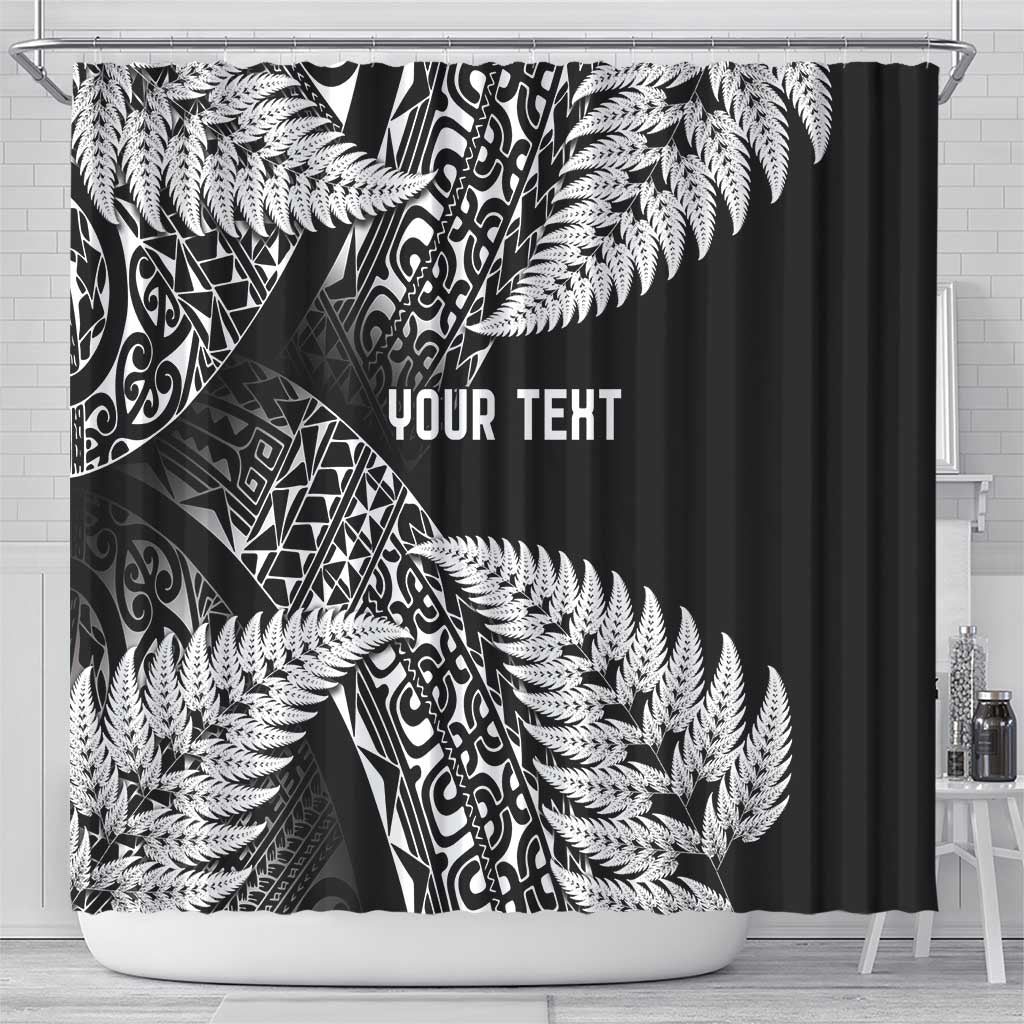 New Zealand Rugby Pacific Personalised Shower Curtain All Black Maori Pasifika Fern Pattern