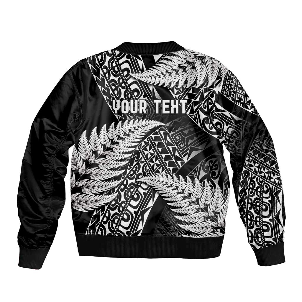 New Zealand Rugby Pacific Personalised Sleeve Zip Bomber Jacket All Black Maori Pasifika Fern Pattern