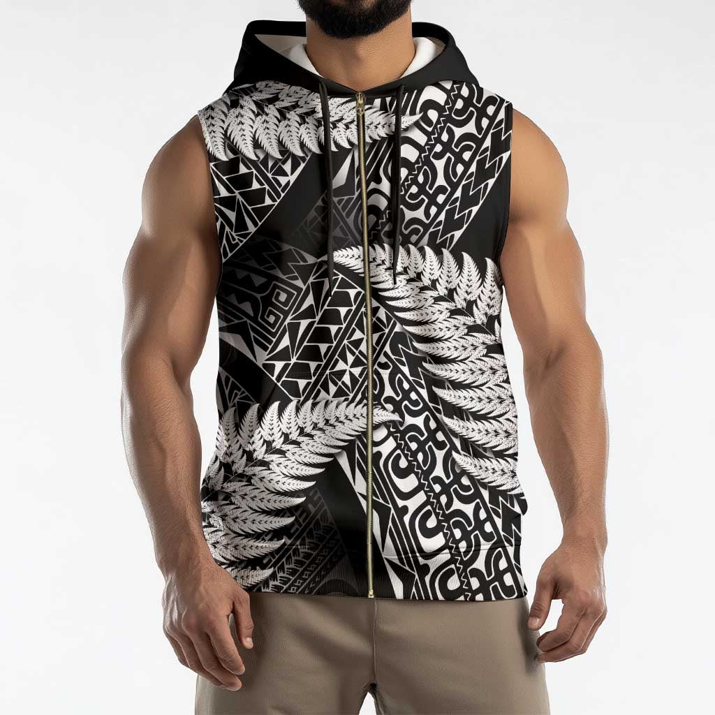 New Zealand Rugby Pacific Personalised Sleeveless Zip Hoodie All Black Maori Pasifika Fern Pattern - Polynesian Pride
