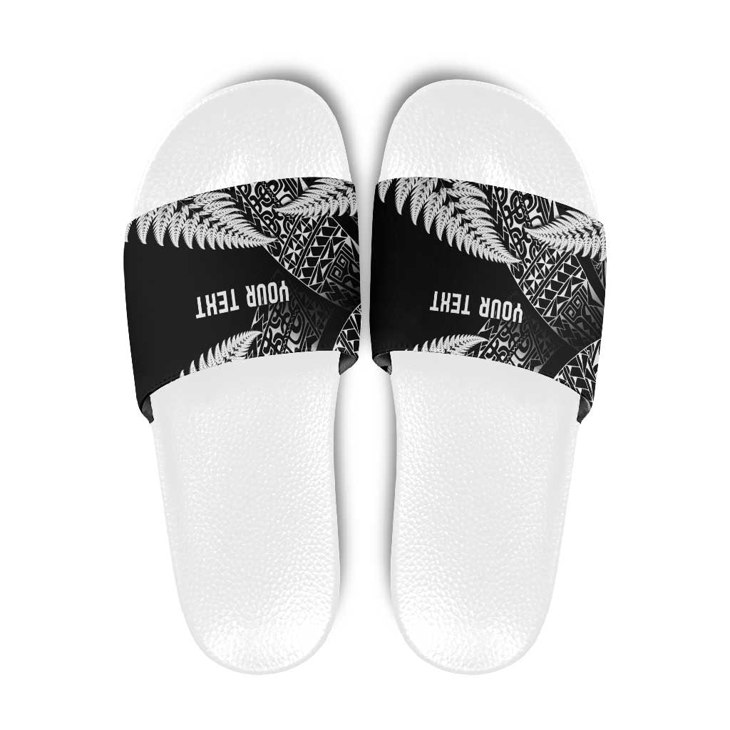 New Zealand Rugby Pacific Personalised Slide Sandals All Black Maori Pasifika Fern Pattern - Polynesian Pride