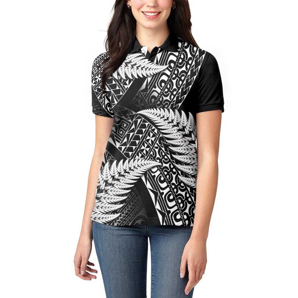 New Zealand Rugby Pacific Personalised Women Polo Shirt All Black Maori Pasifika Fern Pattern